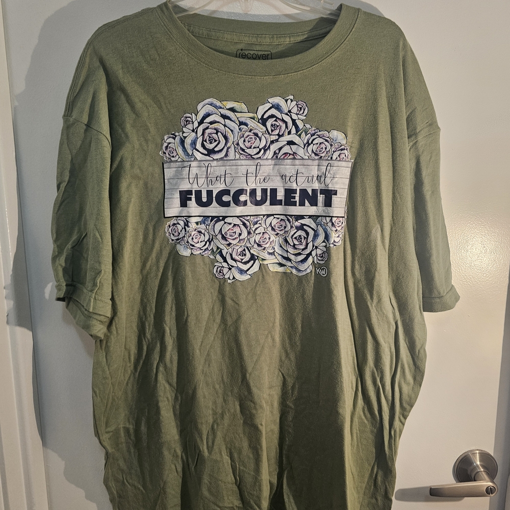 Green Graphic Tee - Short Sleeve XL Organic Cotton What The Actual Fucculent